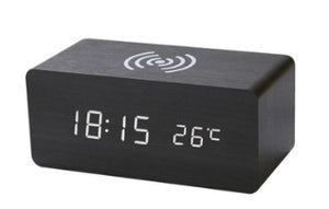 Factory Wholesale Smart Wireless Charging Sound Control Environmentally Friendly Mute Led Wooden Clock Wooden Home Electronic Alarm Clock